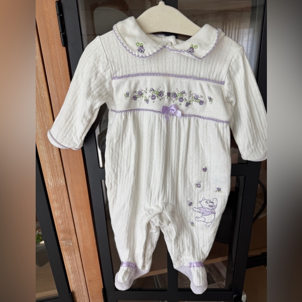 Vintage y2k Winnie The Pooh disney coverall baby girl collar embroidered footies